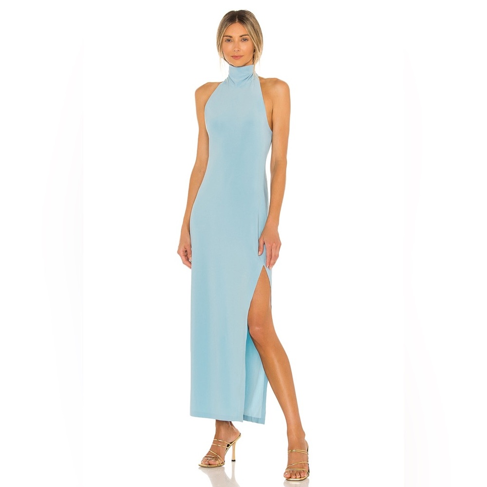 Norma Kamali Light Blue Halter Midi Dress